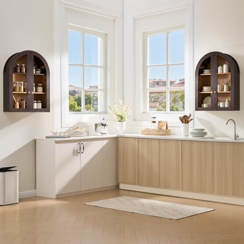 Bathroom Arched Wall Cabinet,23.5'' Wide Medicine Cabinet, Bathroom Cabinet Wall Mount W/Glass Doors & Adjustable Shelves, Over The Toilet Storage Cabinet for Laundry Room, Bedroom,Kitchen, Brown - Image 6