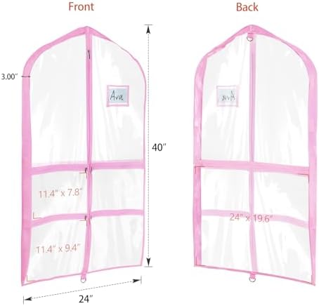 Univivi 40 Inch Dance Costume Garment Bags for Dancers, Clear Pink, 6 Pack - Image 2