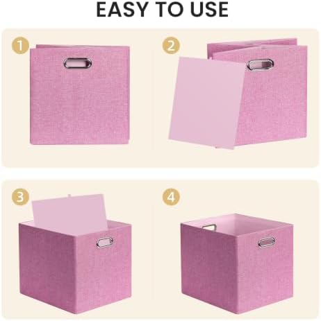 Posprica 3X Thicker Collapsible Storage Bins,13×15x13 Foldable Storage Cube Boxes Fabric Drawer for Closet Shelf Cabinet Bookcase, set of 4 (Pink) - Image 4