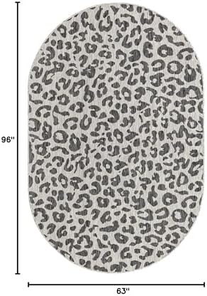 Unique Loom Outdoor Safari Collection Area Rug - Leopard (5' 3" x 8' Oval, Light Gray/ Gray) - Image 2