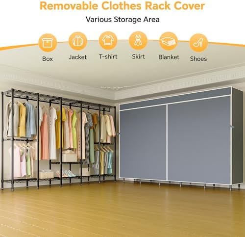 Higeego Heavy Duty Clothes Rack, H5C Large Clothing Rack with Grey Cover - Image 3