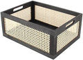 Black Wooden Rattan Storage Basket with Handle,14.96"x11.02"x6.30" by HODAKJUE