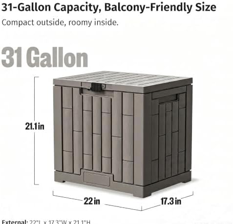 LAUSAINT HOME 31 Gallon Resin Deck Box, Package Delivery Box with Lockable Lid, Waterproof Outdoor Storage Box For Garden Tools, Patio Cushions(31 Gallon,Brown) - Image 2