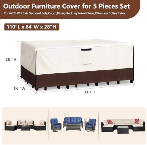Waterproof Outdoor Patio Furniture Covers,110"L x 84"W x 28"H,Beige - Image 2