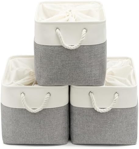 16x12x12 In Foldable Fabric Large Storage Bins with Handle 3 Pack by VQRTEXAStorageBasket