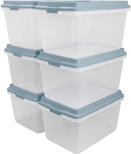 Hefty HI-RISE Stackable Storage Bins - Under Bed Storage Containers with Lids, Shoe Organizer, Plastic Storage Bins, Clear Shoe Boxes with XL Lid-Locking Latches, Durable Double Rim - 72qt (6 Pack) by Hefty