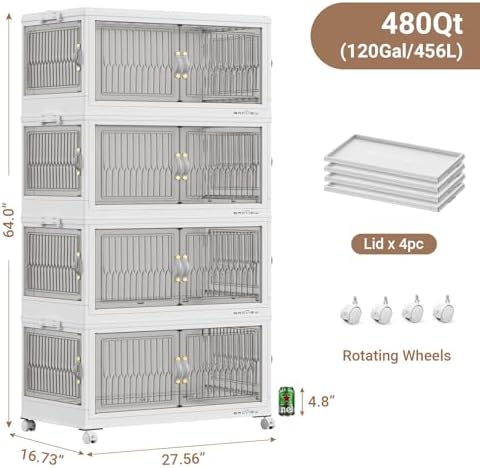 BROVIEW 120Gal Stackable Storage Bins with Lids Foldable Boxes,White,4Pack - Image 2