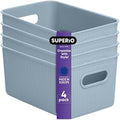 Superio Ribbed Collection - Decorative Plastic Basket Open Home Storage Bins Organizer, Medium Blue (4 Pack) Container Boxes for Organizing Closet Storage Bins for Shelves Drawer Shelf 5 Liter by Superio