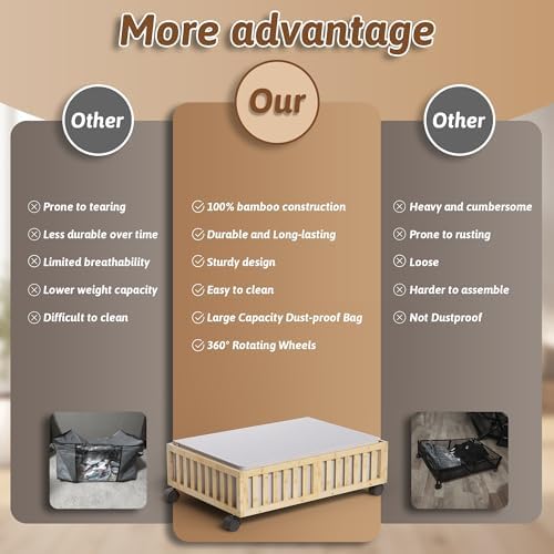 MHXW SXPN 2 Pack Bamboo Under Bed Storage Containers with Wheels, Nature - Image 4