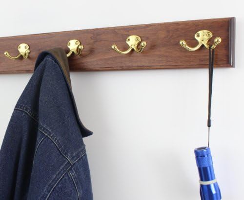Cherry Coat Rack with Solid Brass Double Style Hooks (Mahogany, 20" x 3.5" with 4 hooks) - Image 2