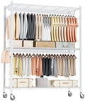 Homdox 3 Tier Garment Rack with Wheels, Portable Closets for Hanging Clothes Heavy Duty, Closet Racks and Shelving with Double Hanger Rods & Side Hooks, White by HOMDOX