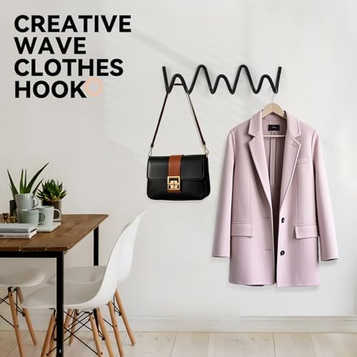 Coat Rack Wall Mount, Creative Wave Wall Hooks 20KG Capacity, Easy Installation, Multi-Purpose Hooks for Coat, Hat, Bag, Umbrella (While, 49cm x 7.5cm (19.29" x 2.95")) - Image 4