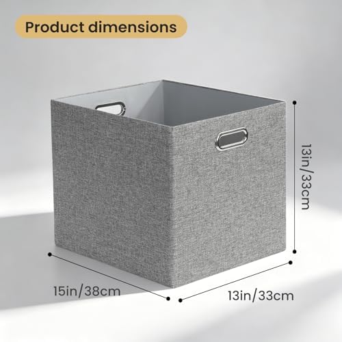 Posprica 3X Thicker Collapsible Storage Bins,13×15x13 Foldable Storage Cube Boxes Fabric Drawer for Closet Shelf Cabinet Bookcase, set of 4 (Gray-1200D) - Image 2