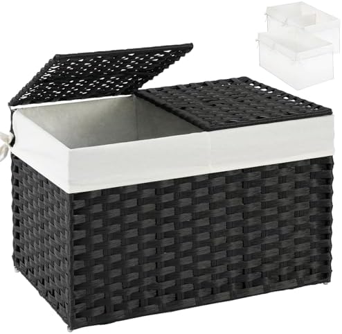 SETVSON Storage Basket with Lid PE Rattan Storage Basket 105L, Black by SETVSON