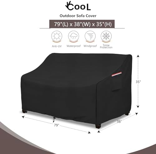 Okcool Heavy Duty Patio Sofa Cover, 100% Waterproof 3-Seater Outdoor Sofa Cover Fits up to 79W x 38D x 35H Inches, Lawn Patio Furniture Covers,Black - Image 2