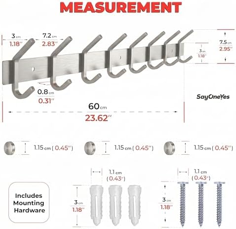 Coat Rack Wall Mount – Brushed Nickel 24 Inch Stainless Steel Hook Rail with 8 Heavy Duty Double Coat Hooks – Wall Mounted Coat Hanger for Entryway, Bathroom, Bedroom, Towel, Hat Organizer - 2 Pack - Image 2
