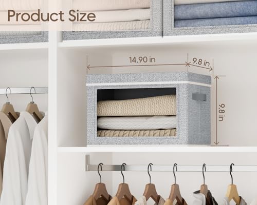 Homsorout Collapsible Storage Bins with Lids - Stackable Storage Containers with Window, 6 Pack Fabric Cube Bins for Closet, Home & Office Organization Baskets, Light Gray, 14.9" x 9.8" x 9.8" - Image 5