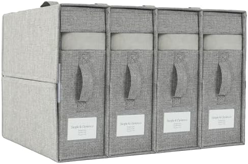 Simple&Opulence 4 Pack Bed Sheet Organizers and Storage, Linen Closet Organizers, Sheets Set Folder Storages with Window and Label (Queen/King Size) Organizing Bedding Container, Grey by SimpleOpulence