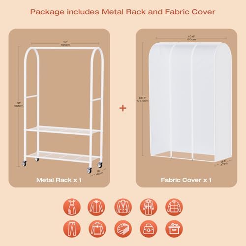 Univivi Heavy Duty Clothing Rack with Dust Cover and Bottom Storage Shelf - Image 2