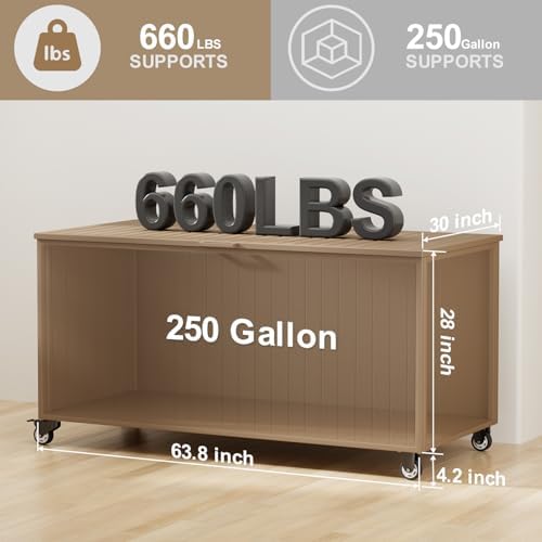 250 Gallon Metal Large Outdoor Deck Box with 4 Wheels, Brown - Image 3