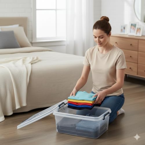 Tribello Clear Storage Bins with Lids, 6-Pack Stackable Plastic Storage Containers for Home Organization – Totes for Closet and Underbed Storage, 16 Quarts - Image 5
