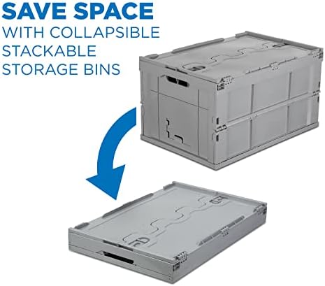 Mount-It! Collapsible Storage Crate 3-Pack, 65L Folding Bins, Gray - Image 5
