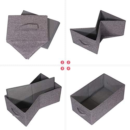 TENABORT Set of 5 Closet Organizer Bins with Handle, Fabric Foldable Storage Baskets Cloth Box Containers for Shelves Home Office Clothes Clothing, Gray, Large - Image 4