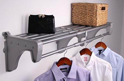 EZ SHELF - Closet Shelf with Hanging Rod – 42.5 to 75" Expandable, Silver, Closet Shelves – Strong, Holds 200 lbs – Easy Install – Backwall (floating) with 2 End Brackets, Alternative to Wire Shelving by EZSHELF
