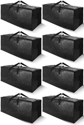 Cosy Family 8 Pack Heavy Duty Extra Large Moving Bags with Backpack Straps - Strong Handles & Zippers, Storage Totes For Space Saving, Fold Flat, Alternative to Moving Box (Set of 8, Black) by Cosy+Family