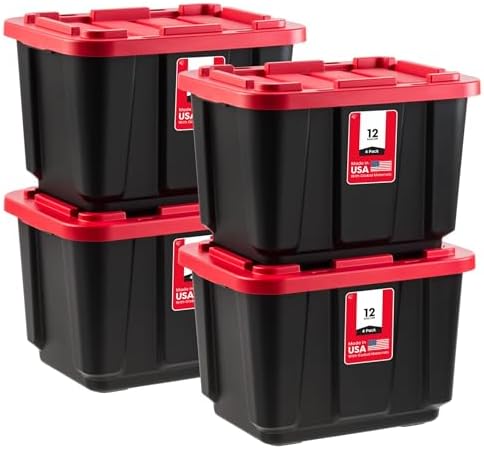 IRIS USA 4-Pack 12 Gal Heavy Duty Storage Tote Bins with Lids, Red by IRISUSA