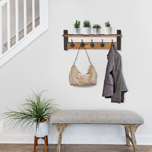 Sorbus Coat Rack Wall Mount with Shelf (Rustic Brown, 24 Inch) - Image 2
