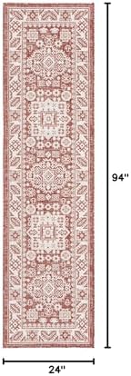 Rugs.com Outdoor Aztec Collection Rug – 8 Ft Runner Rust Red Flatweave Rug Perfect for Hallways, Entryways - Image 2