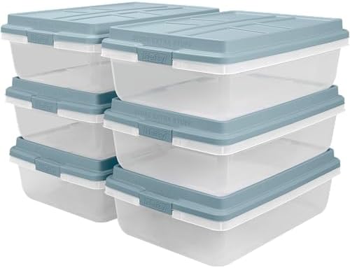 Hefty Hi-Rise Storage Bin with Lid, 40 Quart, Smoke Blue, 6 Pack by Hefty