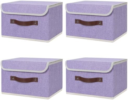 ANMINY Fabric Storage Box Bins with Lids, Purple, 10"x8"x7", 4 Pack by ANMINY