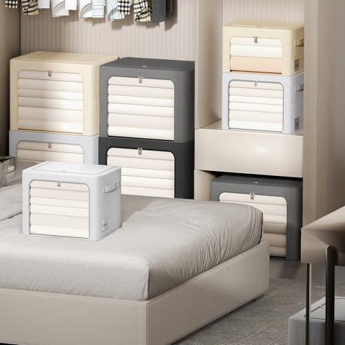 FHSQX 6 Pack Clothes Storage Bins, Beige 15.7x11.8x11.8inch (36L) - Image 6