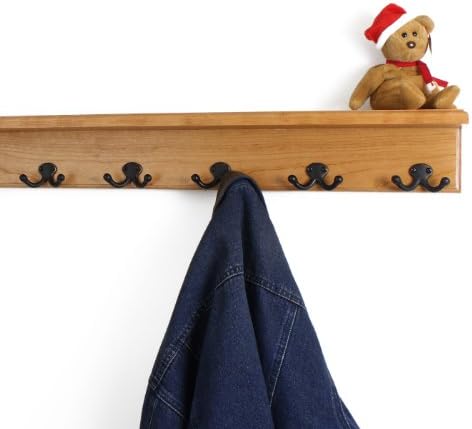 PegandRail Solid Cherry Shelf Coat Rack with Aged Bronze Double Style Hooks - Made in The USA (Cherry, 26" with 5 Hooks) - Image 2