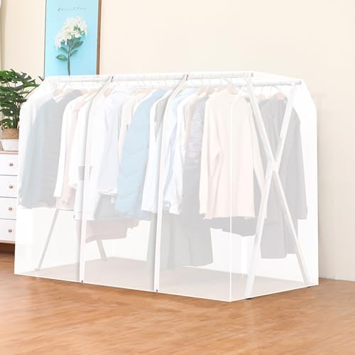 Clothes Rack Cover with Zipper, Dustproof Clothes Cover with 2 Durable Zipper Clothing Waterproof Protector, Designed for X-Type Coat Racks(White,200x130x95cm/79x51x37in) by Unknown