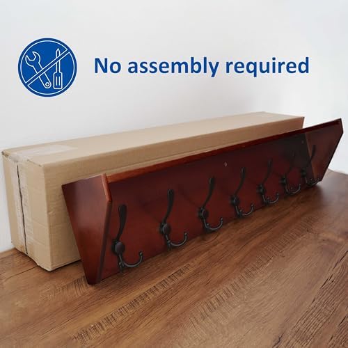 WEBI Coat Rack Wall Mount with Shelf,35" Long Wall Shelf with Hooks Underneath,7 Triple Hooks for Entryway,Hallway,Bedroom,Cherry - Image 4