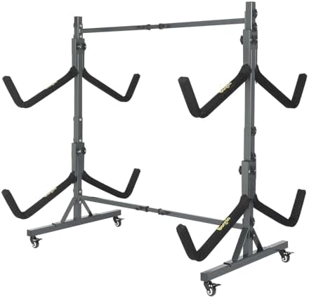 Bonnlo Kayak Stand Freestanding Storage Rack for Kayak Canoe Boat Paddle Board SUP Surfboard for Indoor Outdoor Garage, Shed, Dock with Lockable Wheels Wide Adjustable by Bonnlo