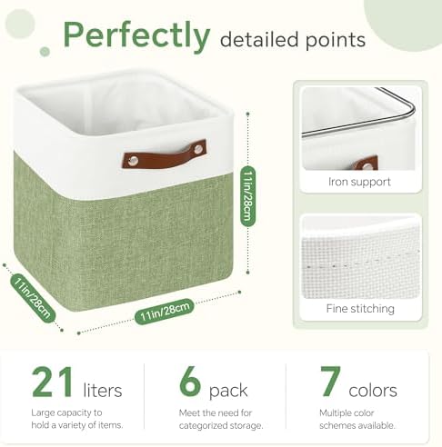 FinishingBo 11x11 Cube Storage Bins 6 Pack, Fabric Basket with Handles - Image 4