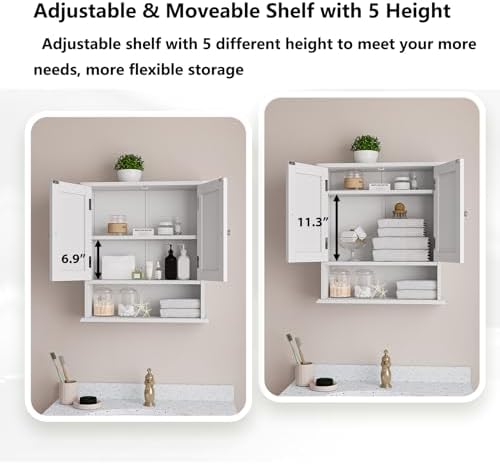 Bathroom Wall Cabinet, Bathroom Cabinet Wall Mount with 2 Doors and Open Shelf, Over The Toilet Wall Storage Cabinet, Bathroom Medicine Cabinet - Image 5