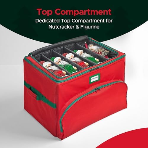 Christmas Nutcracker and Figurine Collectible Storage Box - Holds Up to 72 Ornaments 4” x 4” - Top Adjustable Compartments for Figurines, Nutcrackers, etc - Heavy Duty 600D/ Inside PVC Material - Image 7