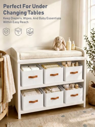 6 Pack Large Closet Storage Baskets Bins for Shelves, Collapsible Fabric Closet Organizers and Storage with Polyester Handles, Decorative Baskets for Organizing Clothes, Towels, Linen Closet 16x12x10" - Image 3