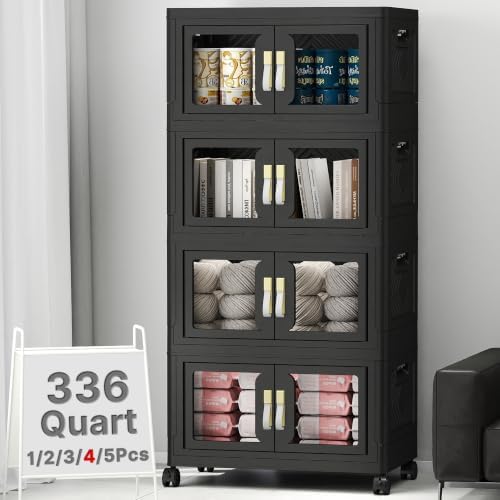 336QT Stackable Storage Bins with Lids, 84Gal Foldable Storage Cabinets by VNVTO