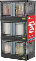 dbest products Quik Box - 8.5 Gallon 3 Pack Stackable Storage Bins with Doors, Collapsible Organizer Foldable Container, for Bedroom Living Room Neat, Tidy Dorms and Organized Homes, Boxes by dbestproductsInc