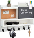 Key Holder for Wall Mount with Mail Organizer, Farmhouse Key Holder for Wall with Shelf, Chalkboard&Corkboard, Entryway Organizer 11 Metal Hooks, Decorative Natural Pine Wood, 14.6*11.1*3.3”, A-White by FIPUTE-MakesLifeEasier