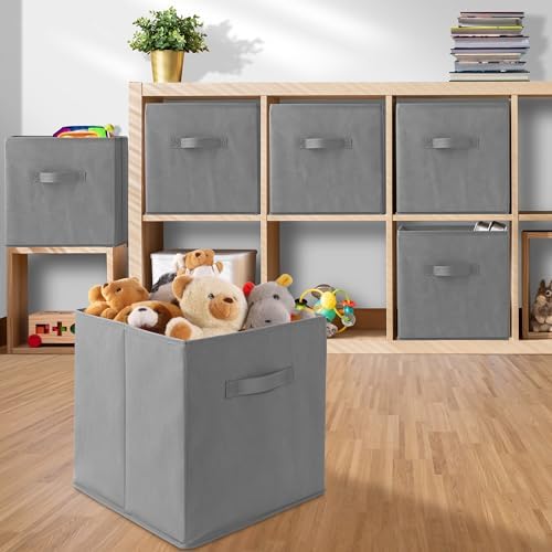 Casafield Set of 12 Collapsible Fabric Cube Storage Bins, Gray - 13" Foldable Cloth Baskets for Shelves, Cubby Organizers & More - Image 5