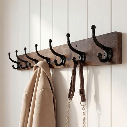 WEBI Rustic Coat Rack Wall Mount,30" Long 7 Cast Iron Coat Hooks Wall Mounted,Heavy Duty Wood Wall Coat Hanger Hooks for Hanging Coats,Jacket,Clothes,Backpack,Farmhouse,Rustic Brown - Image 5