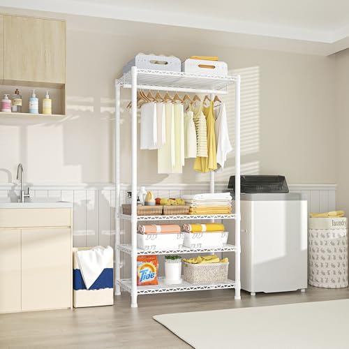 Ulif H2 Heavy-Duty Portable Closets, 4-Tier Freestanding Garment Rack Suit for Small Space and Corner, Closet Organizer System Portable Closet Wardrobe, Max Load 500 LBS, White - Image 5