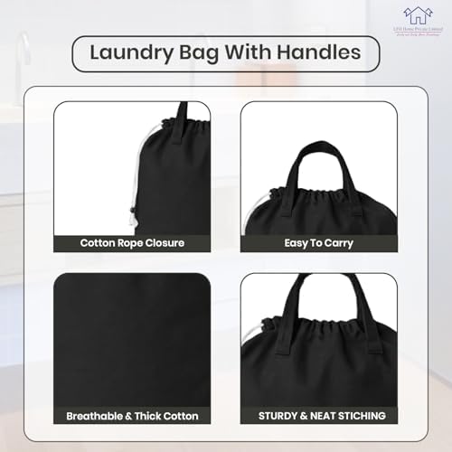 LFH Home Large Premium Cotton Rich Canvas Laundry Bag with Drawstring and Handles Heavy Duty, Multi-Use, and Washable for Home, Travel, College or Storage 20x30 (Pack of 2)-Black - Image 3